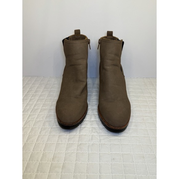 Naturalizer Shoes - Naturalizer Women's 7.5 Taupe Nubuck Ankle Boots Side Zip Block Heel Comfort
